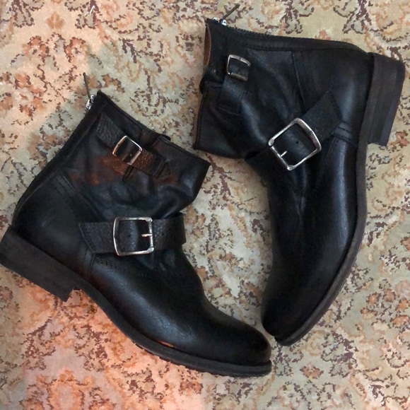 FRYE size 6.5 Tyler Engineer Moto Black Leather Boot Motorcycle Buckle $178 NEW - Picture 2 of 16